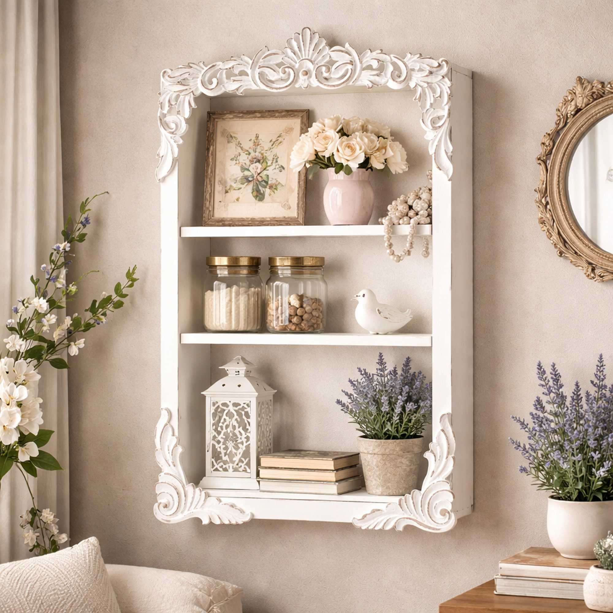 Ophelia & Co. Gilmanton Ornate White Wood Wall Shelf with Carved